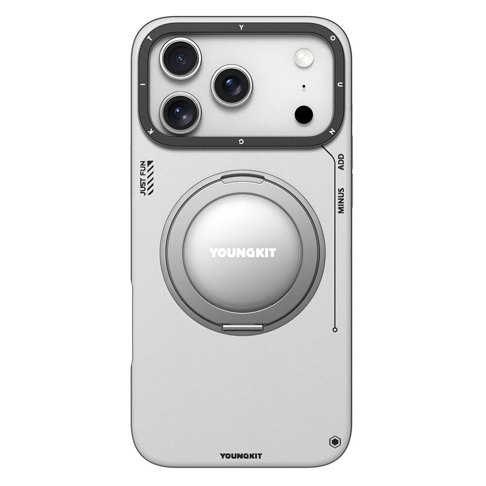 Apple iPhone 17 Pro Kılıf M-safe Şarj Özellikli 360 Derece Standlı Basit Mat Deri Desenli Youngkit Tech Leather Serisi Kapak - 1