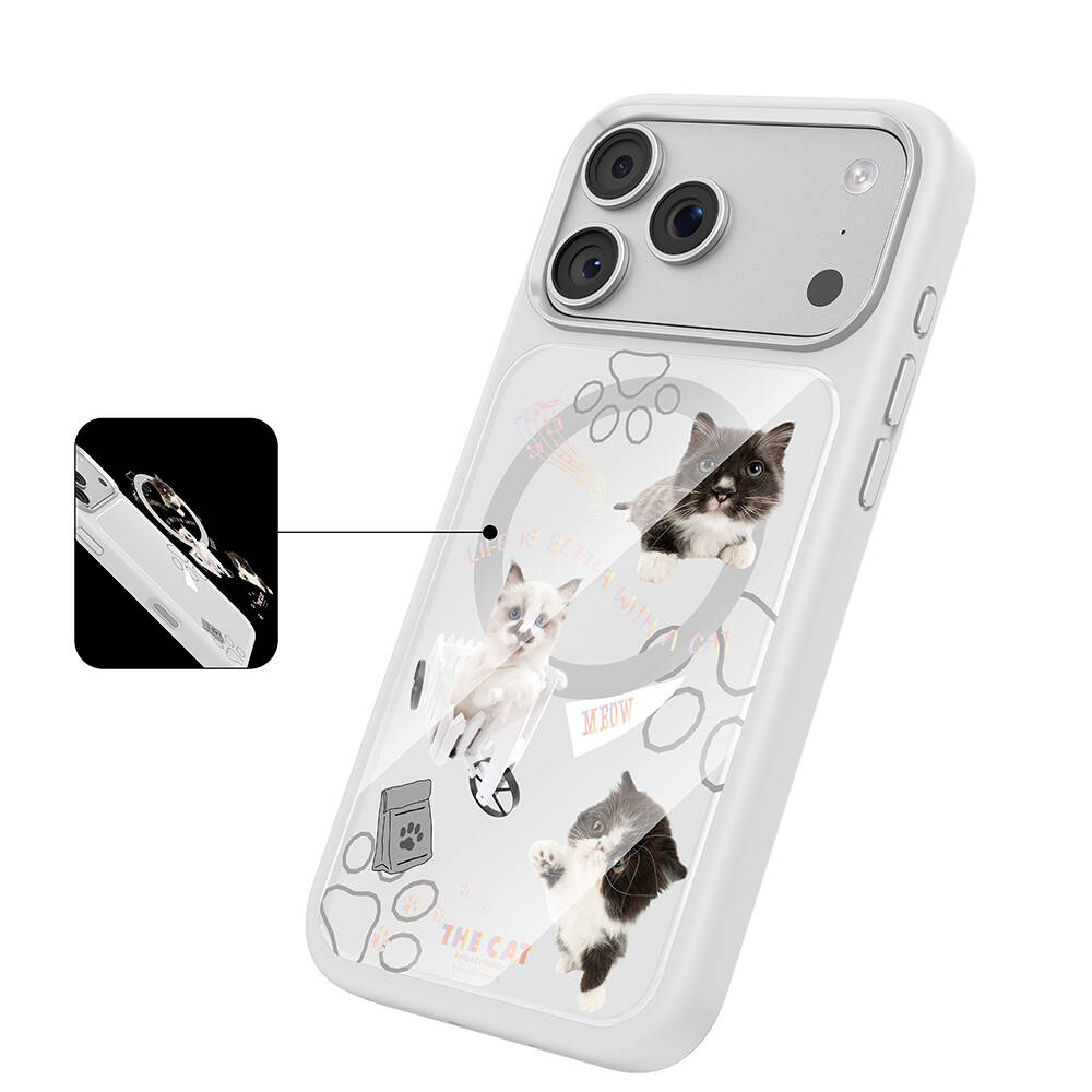 Apple iPhone 17 Pro Kılıf M-safe Şarj Özellikli 3D Baskılı Tasarım Mutural The Cat Serisi Kapak - 35