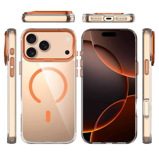 Apple iPhone 17 Pro Kılıf M-safe Şarj Özellikli Airbagli Kamera Standlı Zore Azor Kapak - 6