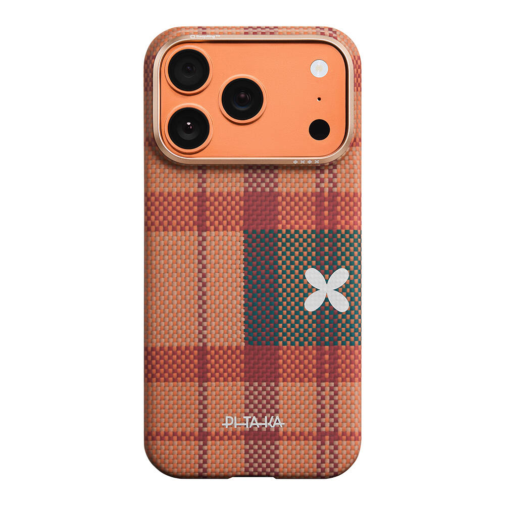 Apple iPhone 17 Pro Kılıf M-safe Şarj Özellikli Aramid Karbon Fiber Pitaka Flora in Grid Serisi Kapak - 1
