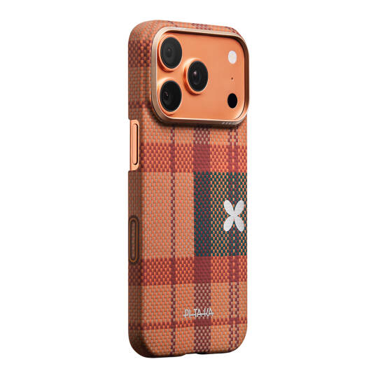 Apple iPhone 17 Pro Kılıf M-safe Şarj Özellikli Aramid Karbon Fiber Pitaka Flora in Grid Serisi Kapak - 2