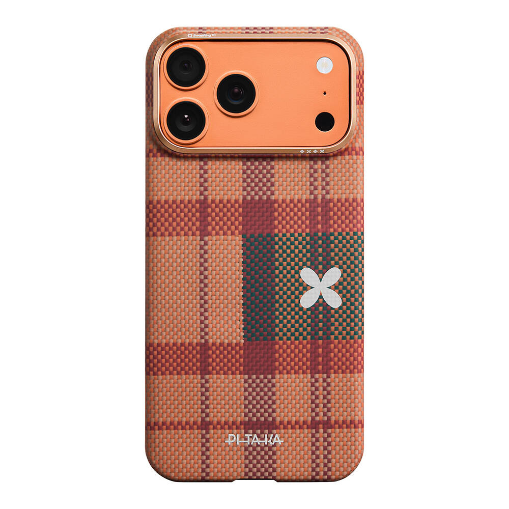 Apple iPhone 17 Pro Kılıf M-safe Şarj Özellikli Aramid Karbon Fiber Pitaka Flora in Grid Serisi Kapak - 3