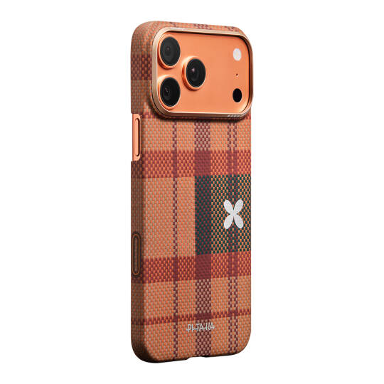 Apple iPhone 17 Pro Kılıf M-safe Şarj Özellikli Aramid Karbon Fiber Pitaka Flora in Grid Serisi Kapak - 4