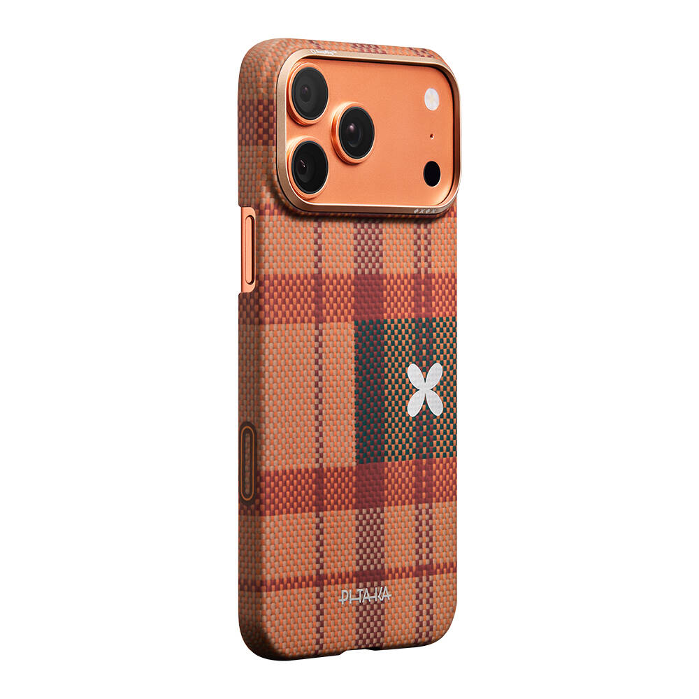 Apple iPhone 17 Pro Kılıf M-safe Şarj Özellikli Aramid Karbon Fiber Pitaka Flora in Grid Serisi Kapak - 4