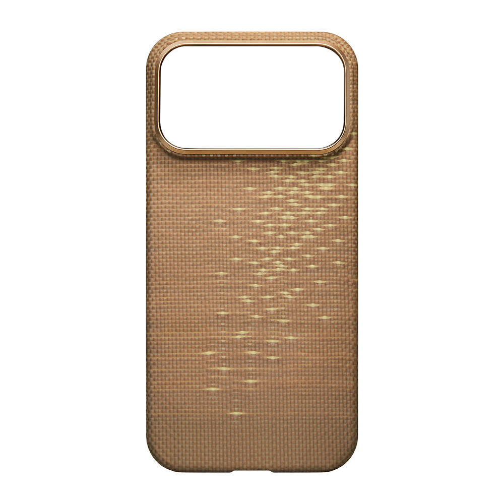 Apple iPhone 17 Pro Kılıf M-safe Şarj Özellikli Aramid Karbon Fiber Pitaka Glints of Gold Ultra Slim Serisi Kapak - 4