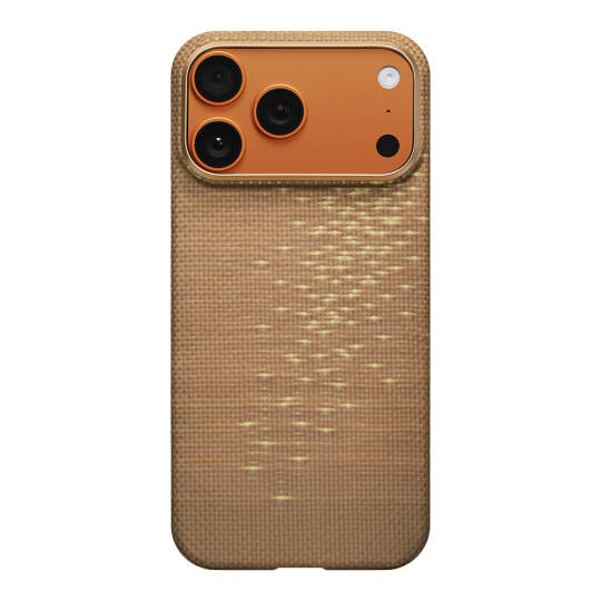 Apple iPhone 17 Pro Kılıf M-safe Şarj Özellikli Aramid Karbon Fiber Pitaka Glints of Gold Ultra Slim Serisi Kapak