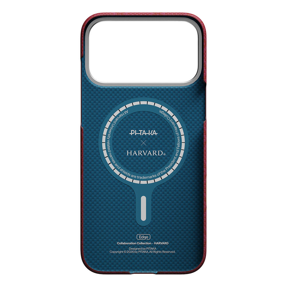 Apple iPhone 17 Pro Kılıf M-safe Şarj Özellikli Aramid Karbon Fiber Pitaka Harvard University Serisi Kapak - 3