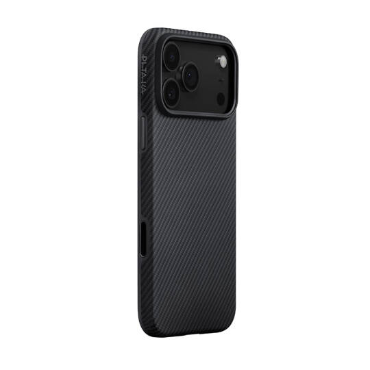 Apple iPhone 17 Pro Kılıf M-safe Şarj Özellikli Aramid Karbon Fiber Pitaka Military-Grade Classic Serisi Black-Grey Twill Kapak - 3