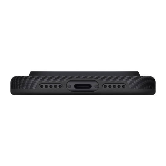 Apple iPhone 17 Pro Kılıf M-safe Şarj Özellikli Aramid Karbon Fiber Pitaka Military-Grade Classic Serisi Black-Grey Twill Kapak - 7