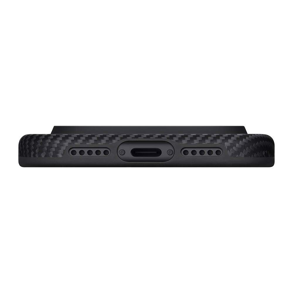 Apple iPhone 17 Pro Kılıf M-safe Şarj Özellikli Aramid Karbon Fiber Pitaka Military-Grade Classic Serisi Black-Grey Twill Kapak - 7