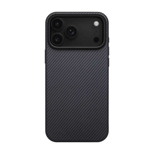 Apple iPhone 17 Pro Kılıf M-safe Şarj Özellikli Aramid Karbon Fiber Pitaka Military-Grade Classic Serisi Black-Grey Twill Kapak