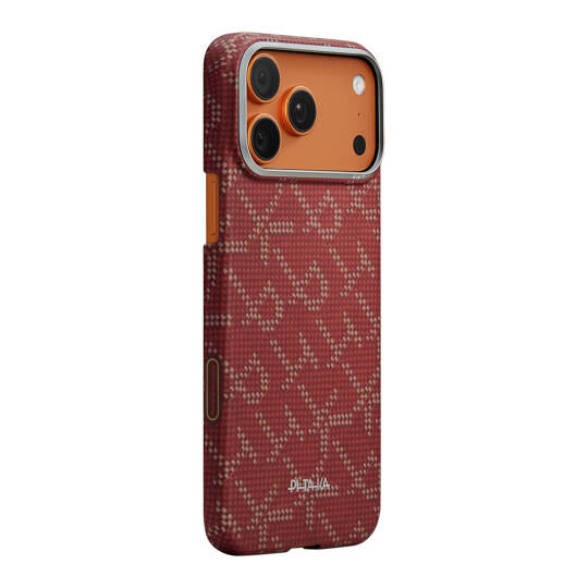 Apple iPhone 17 Pro Kılıf M-safe Şarj Özellikli Aramid Karbon Fiber Pitaka Tactile Woven Monogram Serisi Kapak - 6