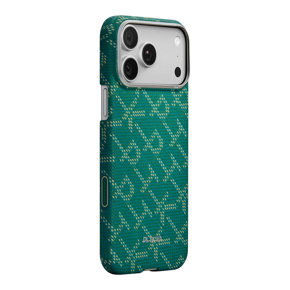 Apple iPhone 17 Pro Kılıf M-safe Şarj Özellikli Aramid Karbon Fiber Pitaka Tactile Woven Monogram Serisi Kapak - 9