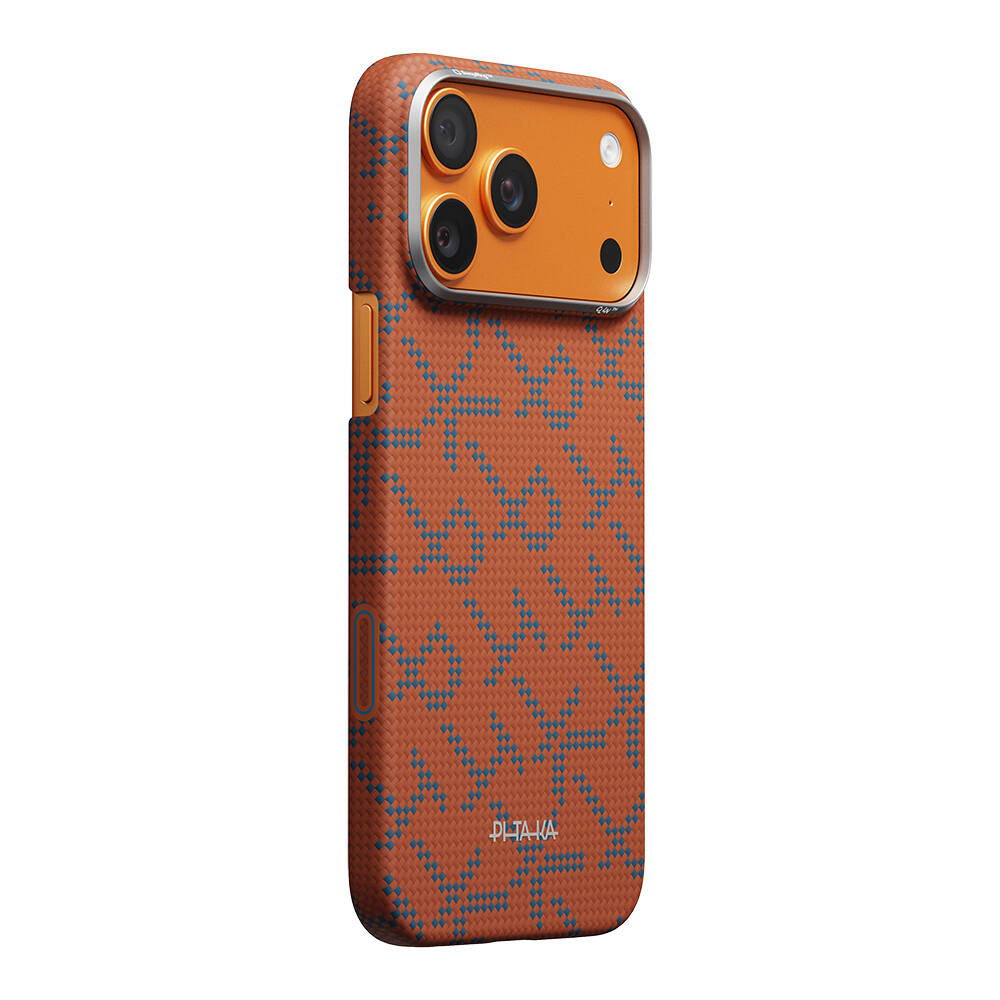 Apple iPhone 17 Pro Kılıf M-safe Şarj Özellikli Aramid Karbon Fiber Pitaka Tactile Woven Monogram Serisi Kapak - 12