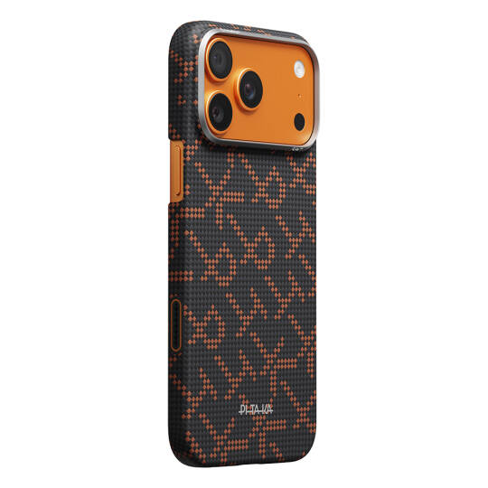 Apple iPhone 17 Pro Kılıf M-safe Şarj Özellikli Aramid Karbon Fiber Pitaka Tactile Woven Monogram Serisi Kapak - 18