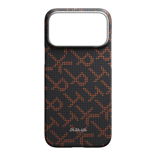 Apple iPhone 17 Pro Kılıf M-safe Şarj Özellikli Aramid Karbon Fiber Pitaka Tactile Woven Monogram Serisi Kapak - 19