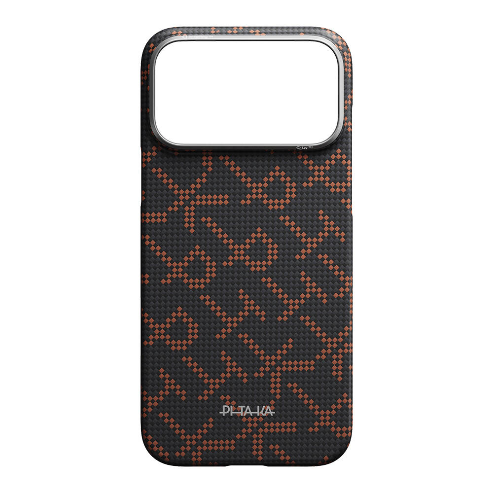 Apple iPhone 17 Pro Kılıf M-safe Şarj Özellikli Aramid Karbon Fiber Pitaka Tactile Woven Monogram Serisi Kapak - 19