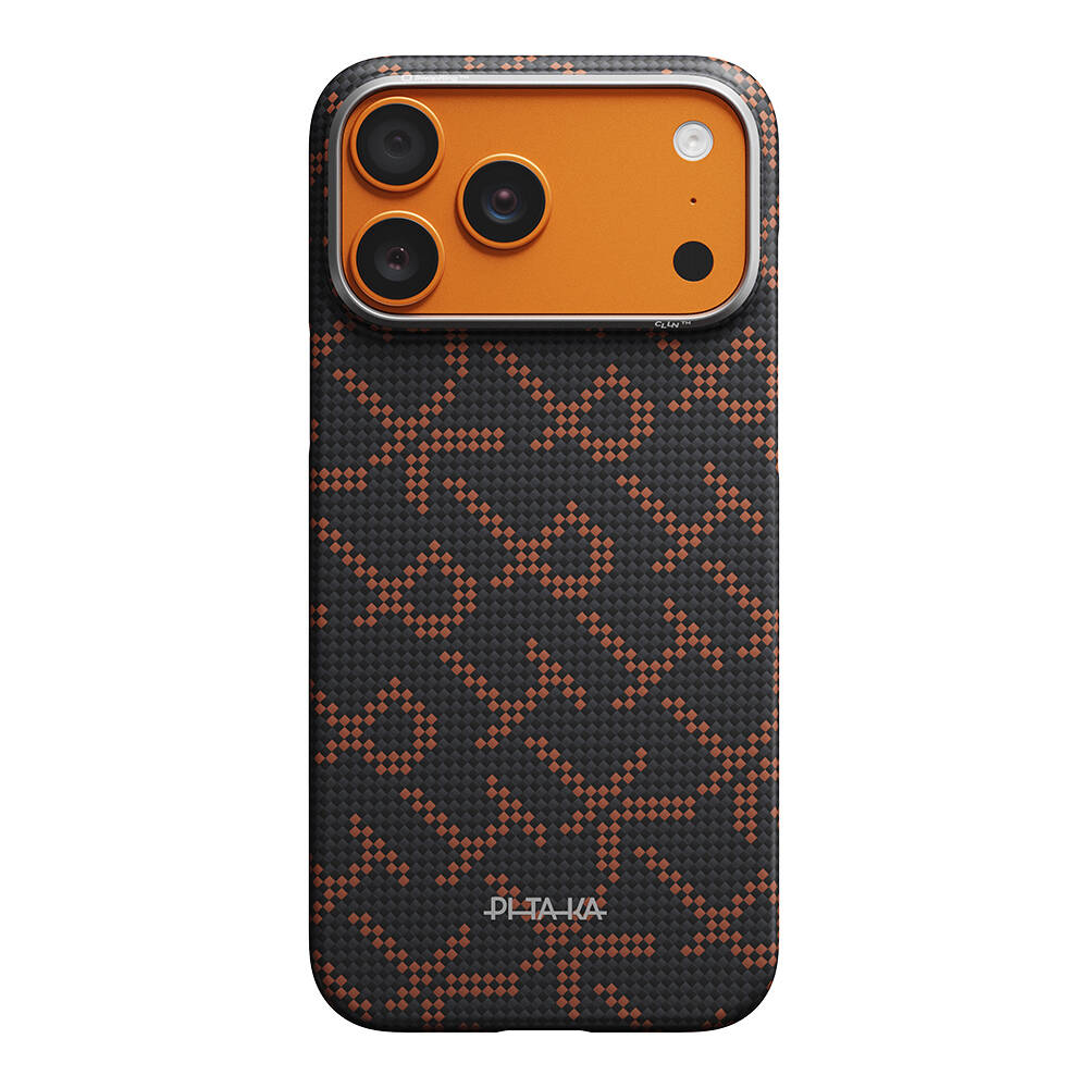 Apple iPhone 17 Pro Kılıf M-safe Şarj Özellikli Aramid Karbon Fiber Pitaka Tactile Woven Monogram Serisi Kapak - 1
