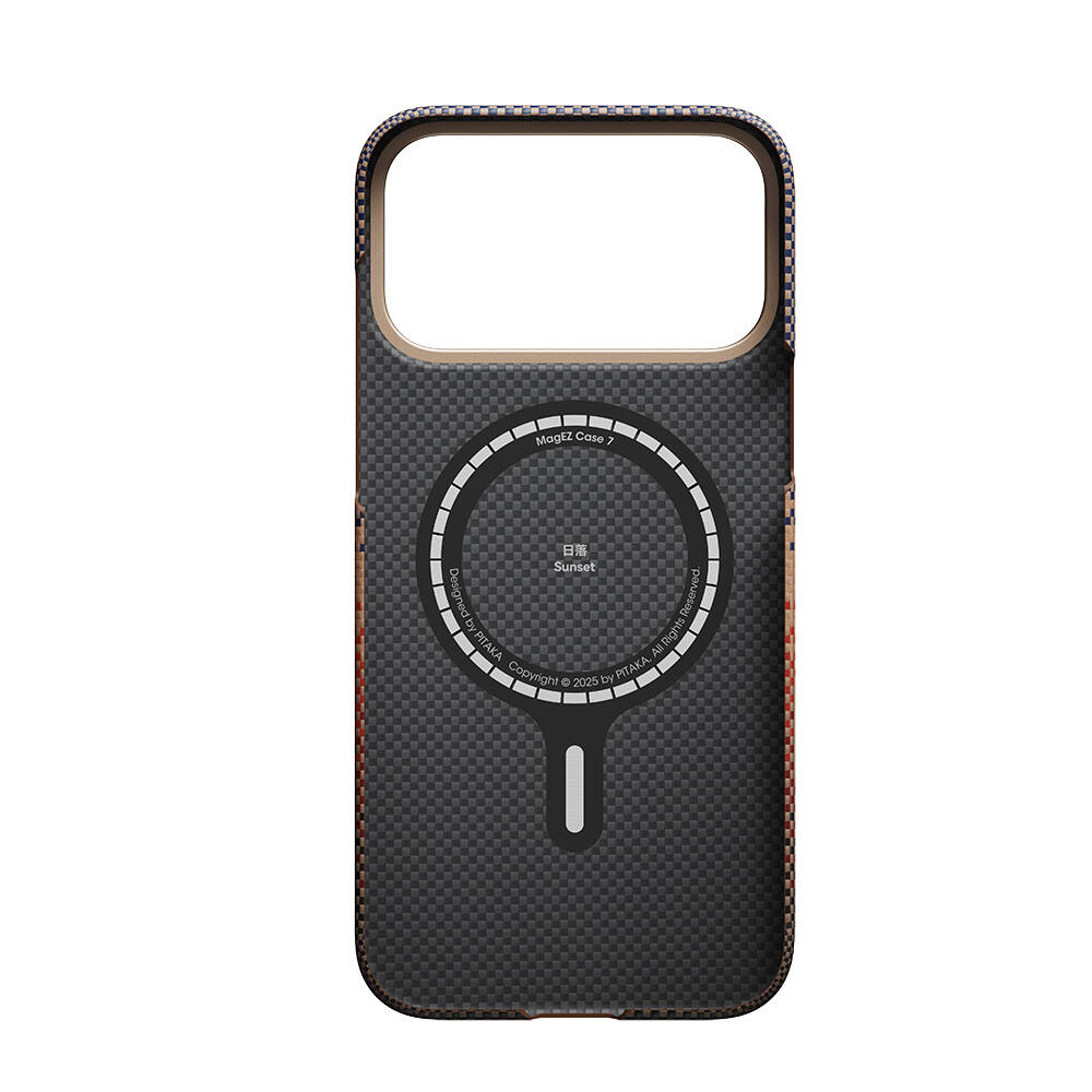 Apple iPhone 17 Pro Kılıf M-safe Şarj Özellikli Aramid Karbon Fiber Pitaka Tactile Woven Sunset-Moonrise Serisi Kapak - 11