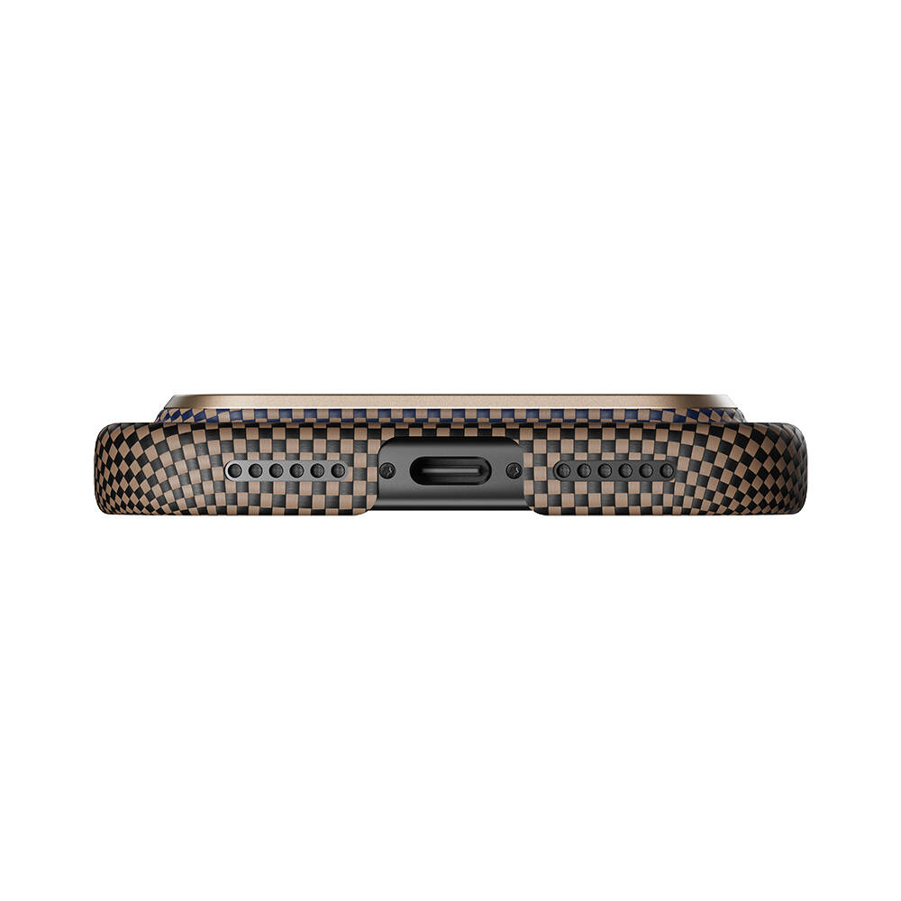 Apple iPhone 17 Pro Kılıf M-safe Şarj Özellikli Aramid Karbon Fiber Pitaka Tactile Woven Sunset-Moonrise Serisi Kapak - 12