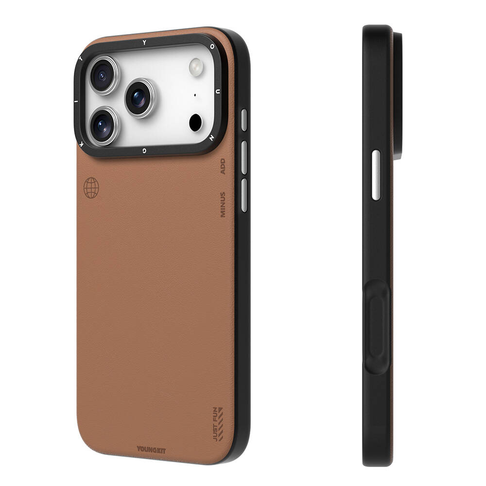 Apple iPhone 17 Pro Kılıf M-safe Şarj Özellikli Basit Mat Deri Desenli Youngkit Tech Fashion Serisi Kapak - 9