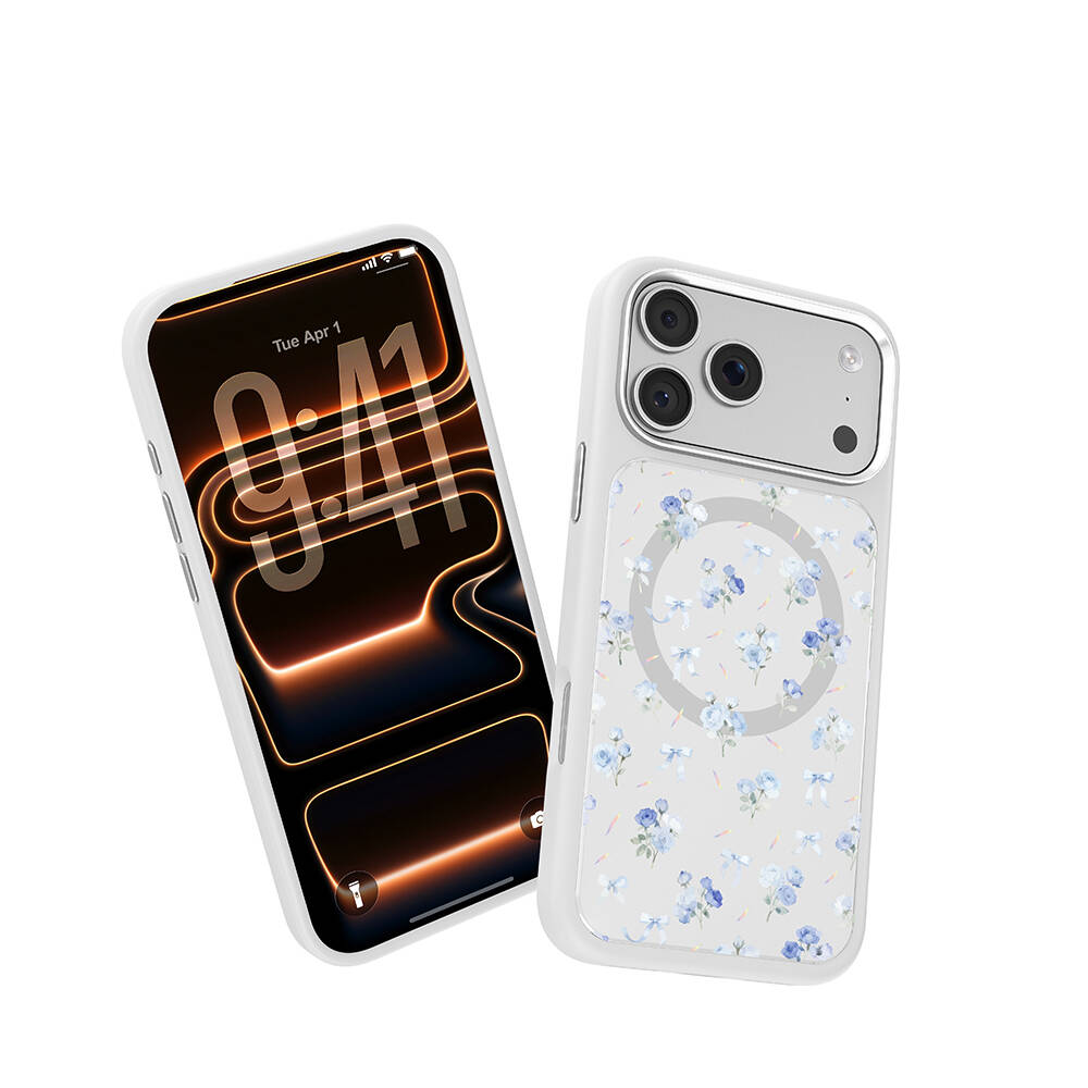 Apple iPhone 17 Pro Kılıf M-safe Şarj Özellikli Çiçek Tasarımlı Mutural Flower Serisi Kapak - 38