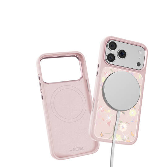 Apple iPhone 17 Pro Kılıf M-safe Şarj Özellikli Çiçek Tasarımlı Mutural Flower Serisi Kapak - 24