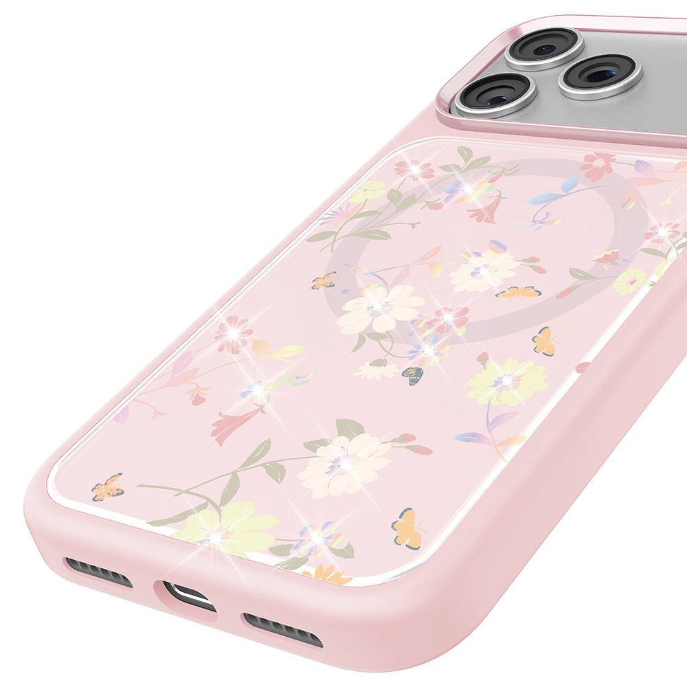 Apple iPhone 17 Pro Kılıf M-safe Şarj Özellikli Çiçek Tasarımlı Mutural Flower Serisi Kapak - 26