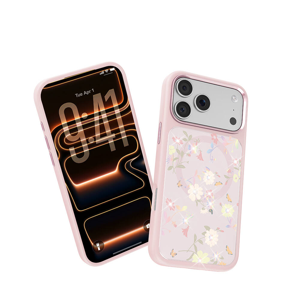 Apple iPhone 17 Pro Kılıf M-safe Şarj Özellikli Çiçek Tasarımlı Mutural Flower Serisi Kapak - 28