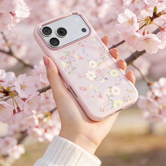 Apple iPhone 17 Pro Kılıf M-safe Şarj Özellikli Çiçek Tasarımlı Mutural Flower Serisi Kapak - 30