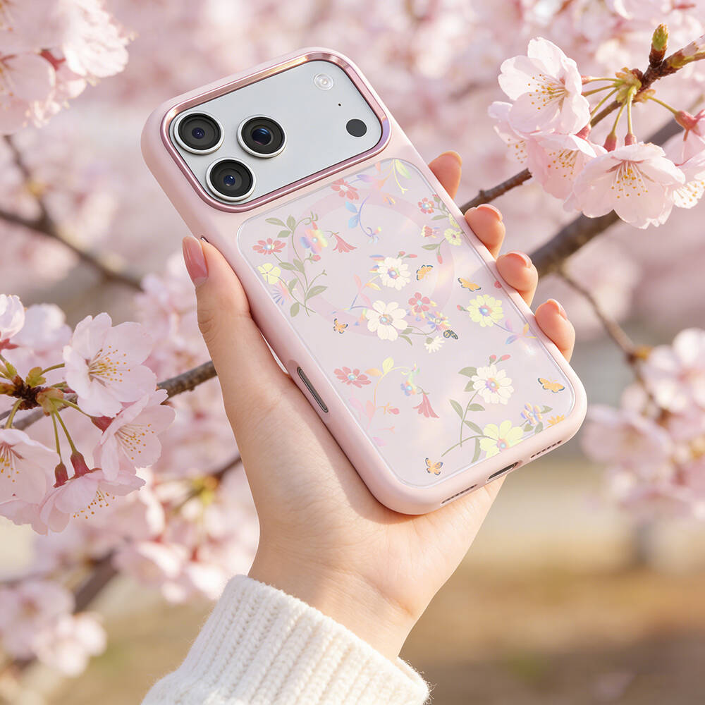 Apple iPhone 17 Pro Kılıf M-safe Şarj Özellikli Çiçek Tasarımlı Mutural Flower Serisi Kapak - 30