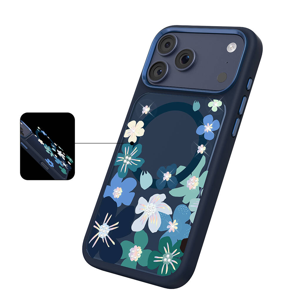 Apple iPhone 17 Pro Kılıf M-safe Şarj Özellikli Çiçek Tasarımlı Mutural Flower Serisi Kapak - 15