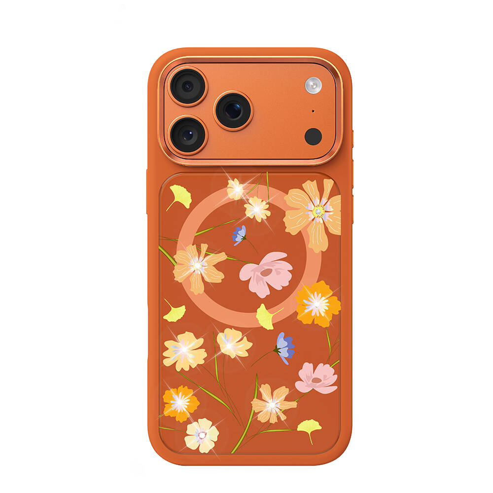Apple iPhone 17 Pro Kılıf M-safe Şarj Özellikli Çiçek Tasarımlı Mutural Flower Serisi Kapak - 1