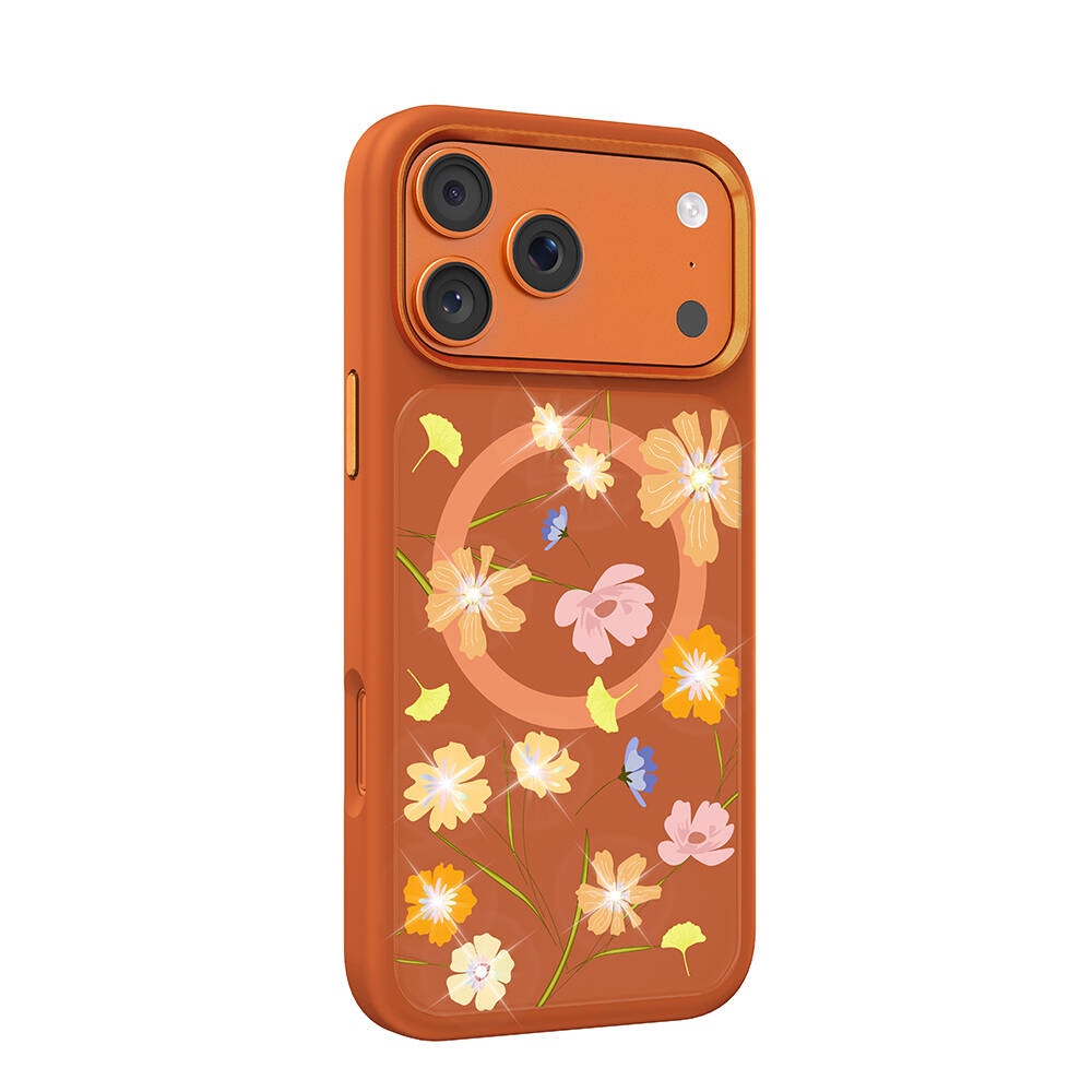 Apple iPhone 17 Pro Kılıf M-safe Şarj Özellikli Çiçek Tasarımlı Mutural Flower Serisi Kapak - 2