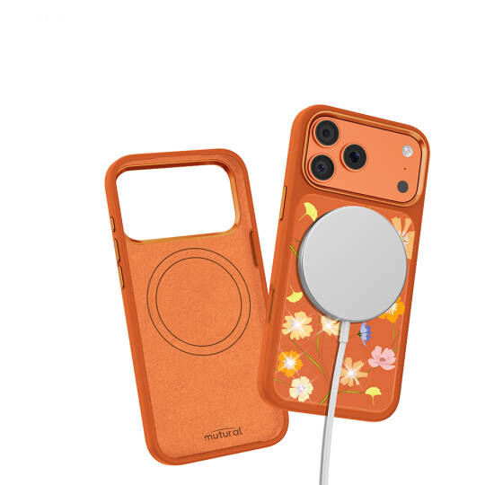Apple iPhone 17 Pro Kılıf M-safe Şarj Özellikli Çiçek Tasarımlı Mutural Flower Serisi Kapak - 4