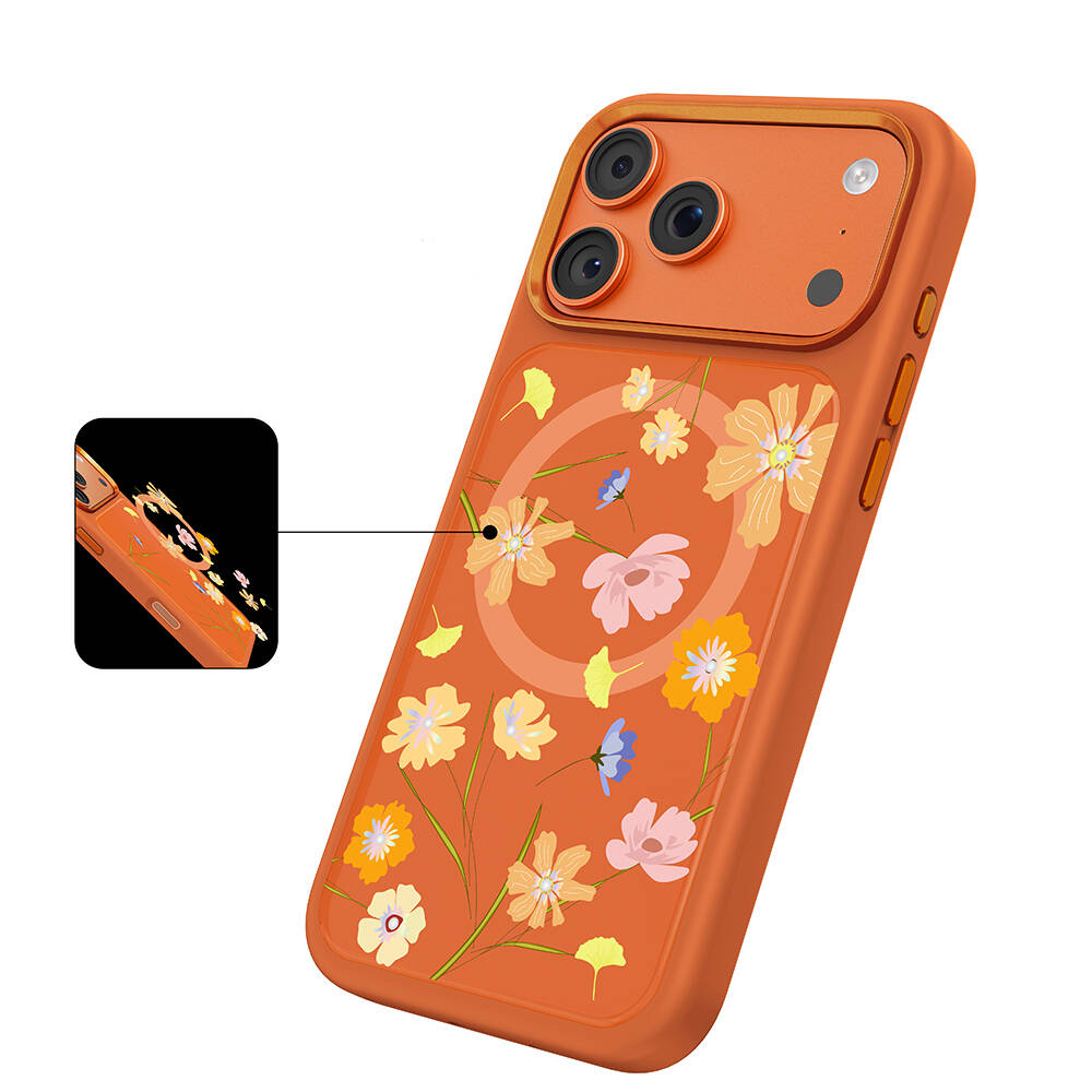 Apple iPhone 17 Pro Kılıf M-safe Şarj Özellikli Çiçek Tasarımlı Mutural Flower Serisi Kapak - 5