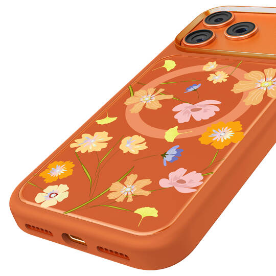 Apple iPhone 17 Pro Kılıf M-safe Şarj Özellikli Çiçek Tasarımlı Mutural Flower Serisi Kapak - 6