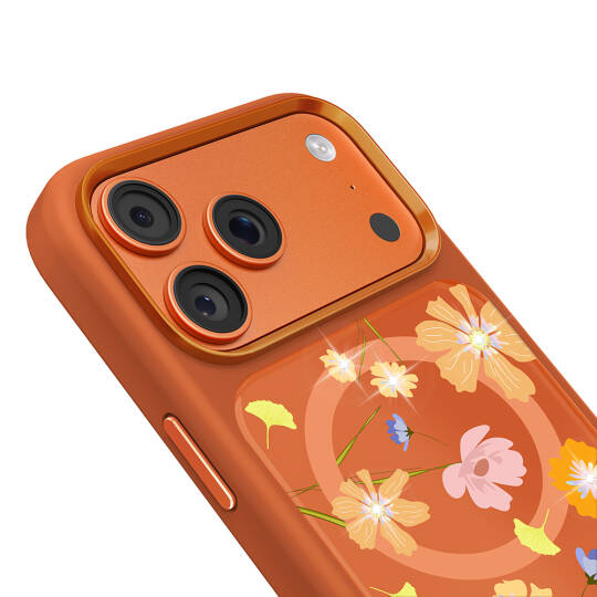 Apple iPhone 17 Pro Kılıf M-safe Şarj Özellikli Çiçek Tasarımlı Mutural Flower Serisi Kapak - 7