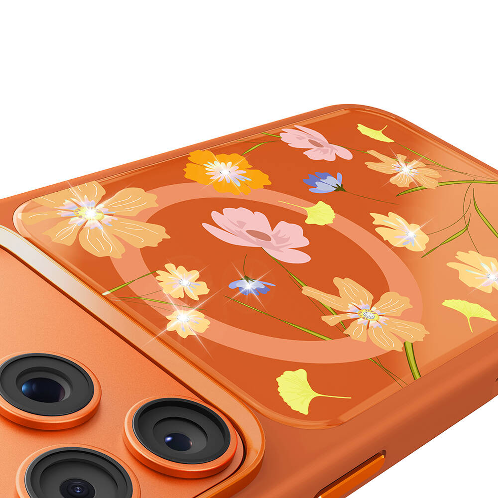 Apple iPhone 17 Pro Kılıf M-safe Şarj Özellikli Çiçek Tasarımlı Mutural Flower Serisi Kapak - 9