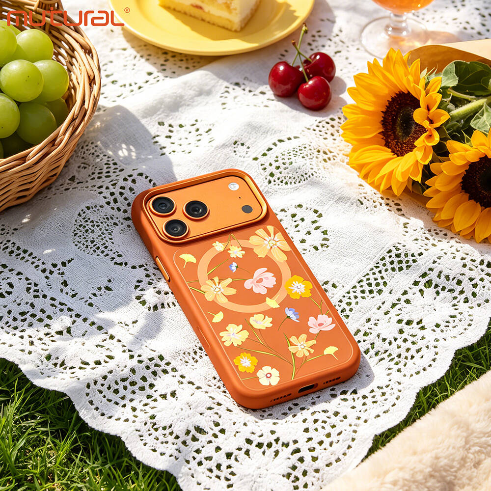 Apple iPhone 17 Pro Kılıf M-safe Şarj Özellikli Çiçek Tasarımlı Mutural Flower Serisi Kapak - 10