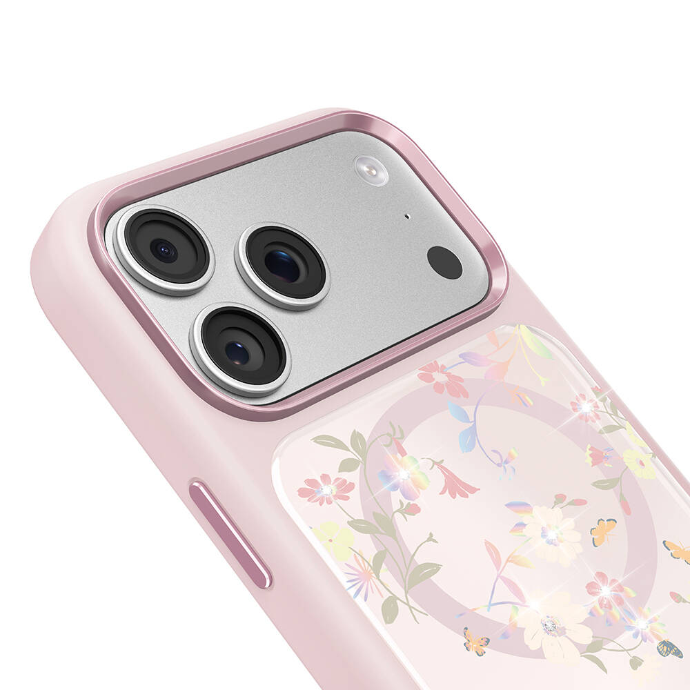 Apple iPhone 17 Pro Kılıf M-safe Şarj Özellikli Çiçek Tasarımlı Mutural Flower Serisi Kapak - 27
