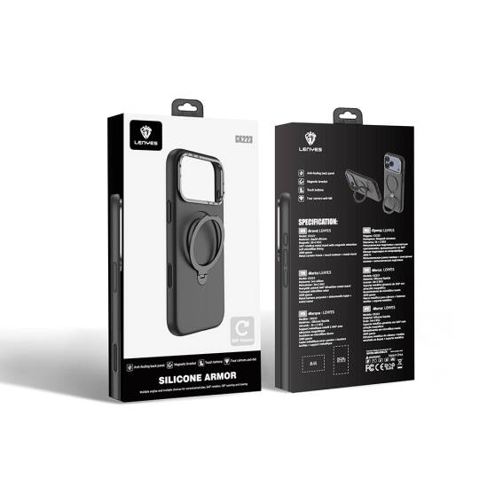 Apple iPhone 17 Pro Kılıf M-safe Şarj Özellikli Metal Standlı Sıvı Silikon Lenyes CK223 Kapak - 15