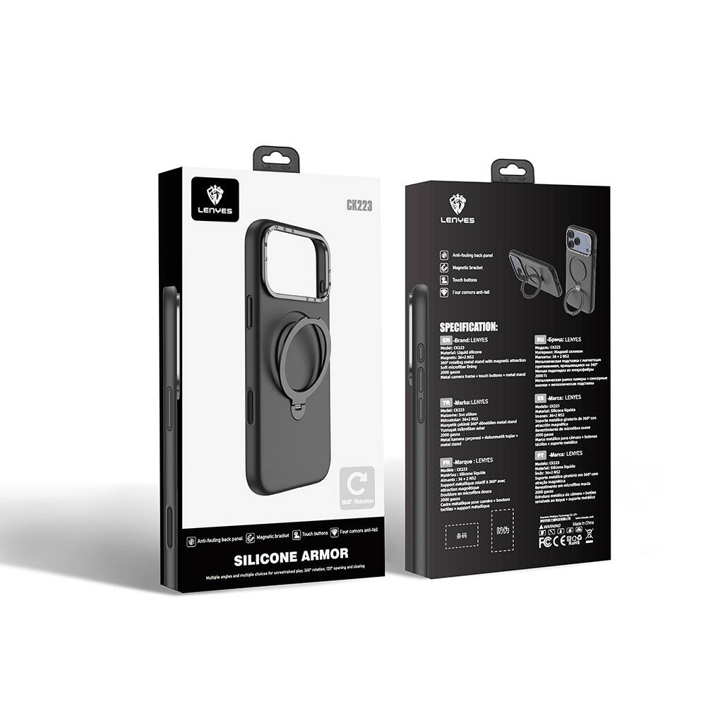 Apple iPhone 17 Pro Kılıf M-safe Şarj Özellikli Metal Standlı Sıvı Silikon Lenyes CK223 Kapak - 15