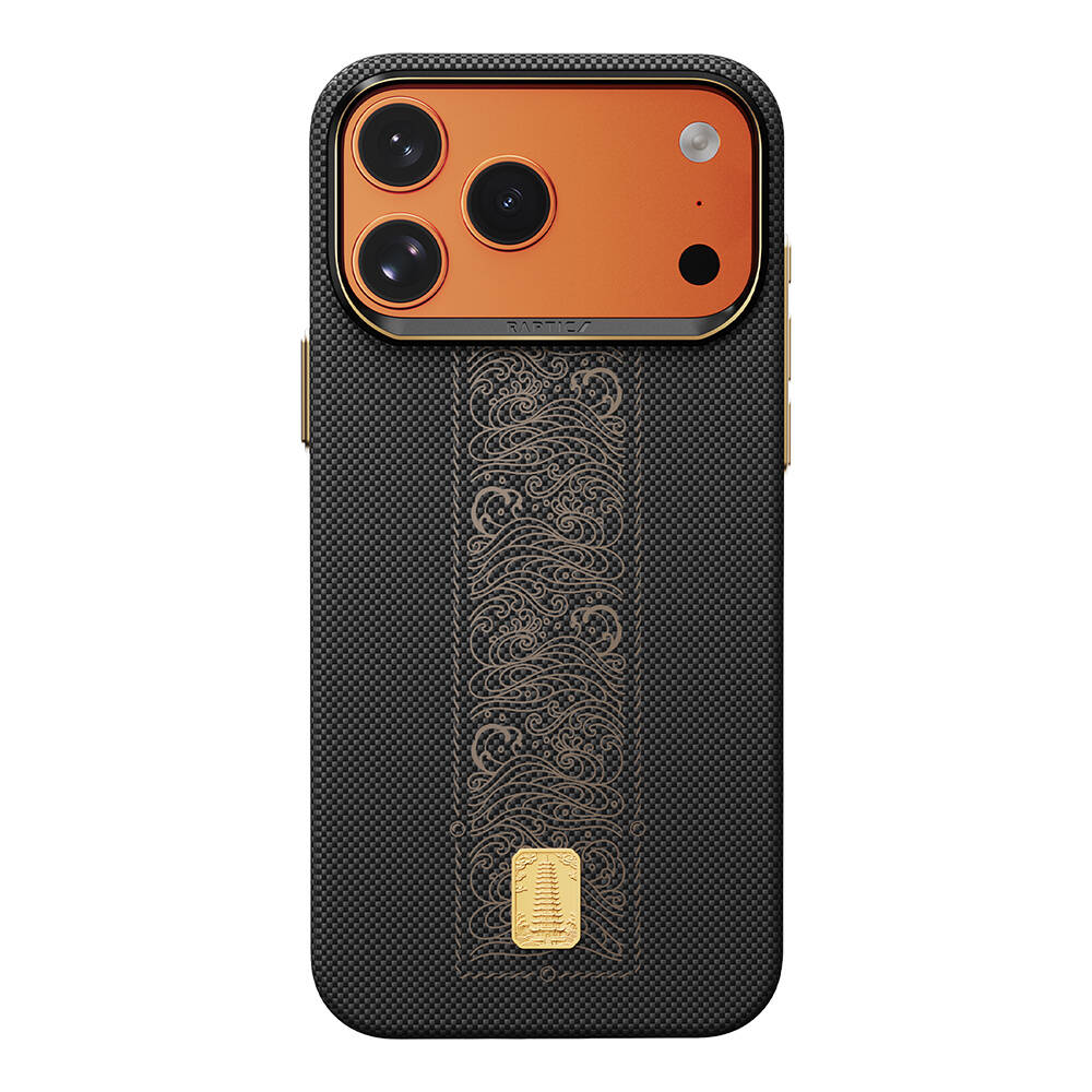 Apple iPhone 17 Pro Kılıf M-safe Şarj Özellikli Raptic Aramid Skin Rise Serisi 24 Ayar Altın Kaplamalı Karbon Kapak - 1