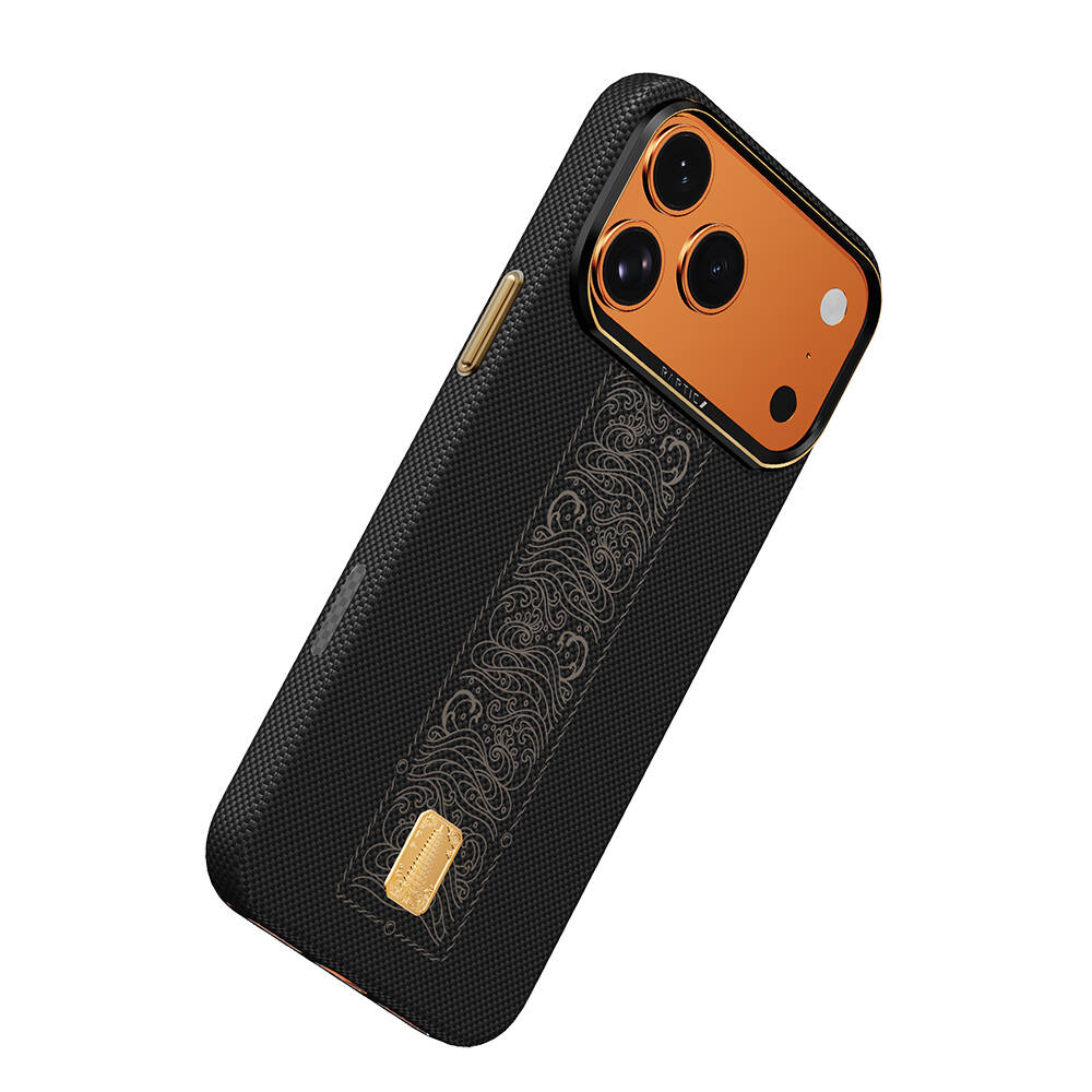 Apple iPhone 17 Pro Kılıf M-safe Şarj Özellikli Raptic Aramid Skin Rise Serisi 24 Ayar Altın Kaplamalı Karbon Kapak - 2
