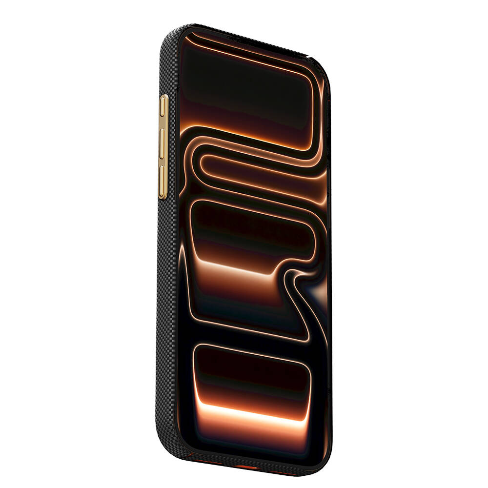 Apple iPhone 17 Pro Kılıf M-safe Şarj Özellikli Raptic Aramid Skin Rise Serisi 24 Ayar Altın Kaplamalı Karbon Kapak - 4
