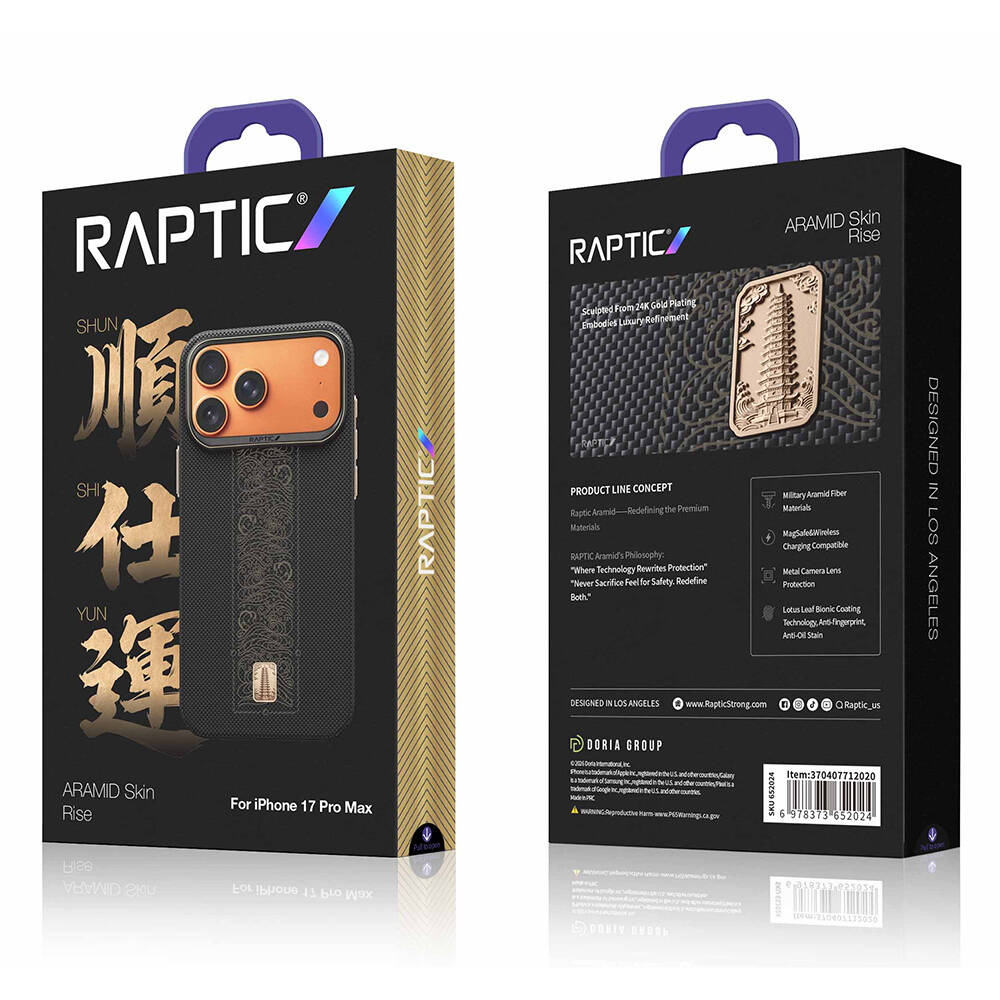 Apple iPhone 17 Pro Kılıf M-safe Şarj Özellikli Raptic Aramid Skin Rise Serisi 24 Ayar Altın Kaplamalı Karbon Kapak - 9