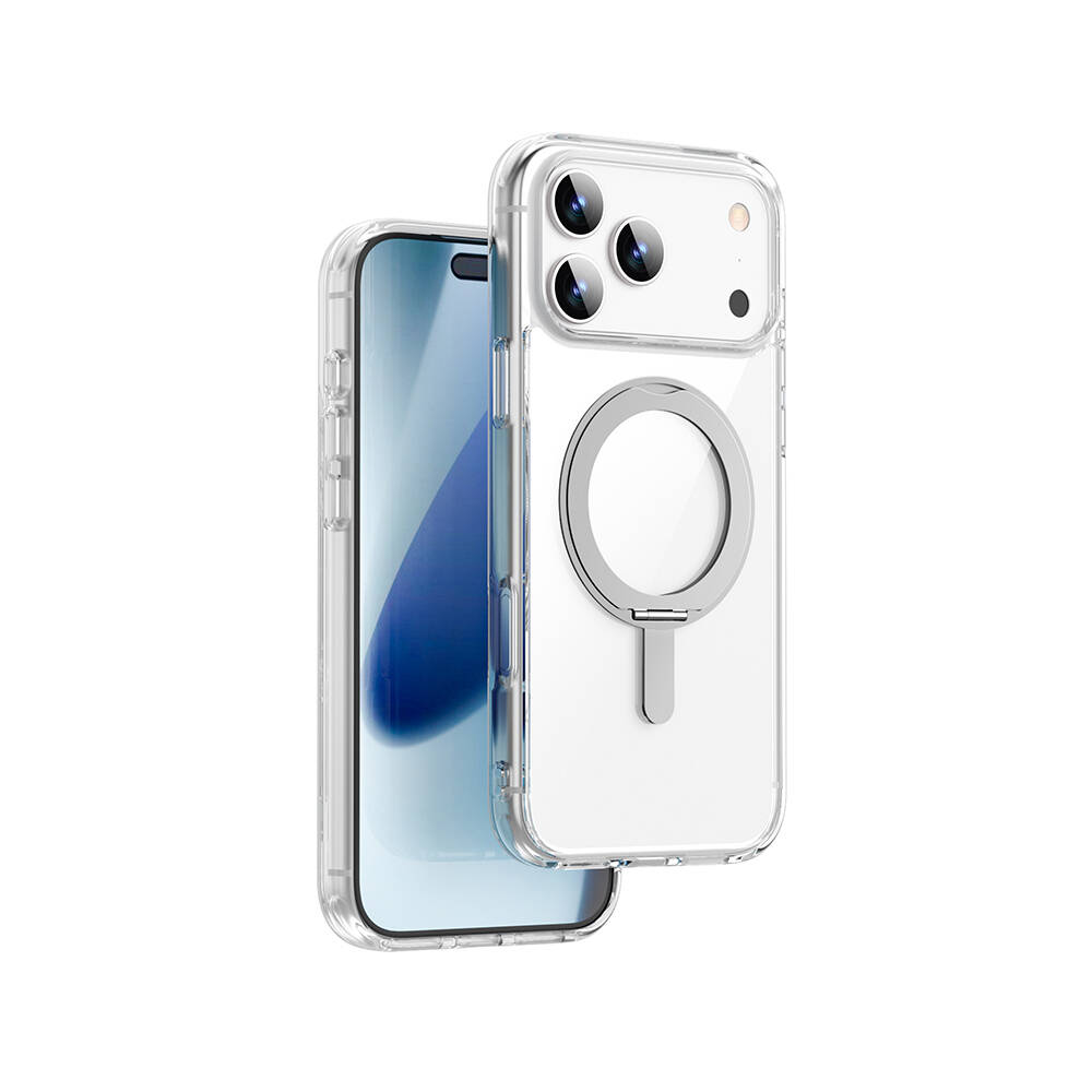Apple iPhone 17 Pro Kılıf M-safe Şarj Özellikli Wiwu MCC-201 iShield Ultra Serisi Standlı Crystal Sert PC Kapak - 1