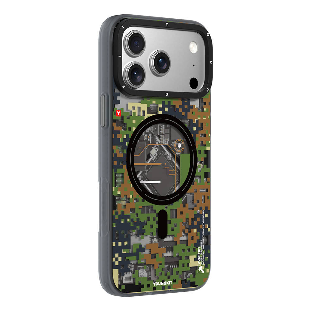 Apple iPhone 17 Pro Kılıf M-Safe Şarj Özellikli Youngkit Camouflage Sykell Serisi Kapak - 9