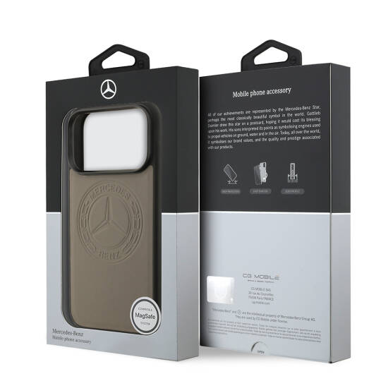 Apple iPhone 17 Pro Kılıf Mercedes Benz Orjinal Lisanslı M-safe Şarj Özellikli Hakiki Deri Nostaljik Yıldız Dizayn Kapak - 17